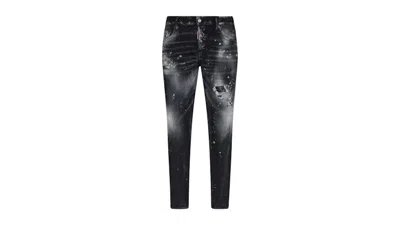 Pre-owned Dsquared2 Men's  Skater Jean Paint Splatter Faded Wash Jeans In Black