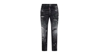 Pre-owned Dsquared2 Men's  Skater Jean Paint Splatter Wash Jeans In Black