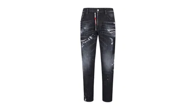 Pre-owned Dsquared2 Men's  Skater Jean Ripped Thighs Paint Splatter Wash Jeans In Black