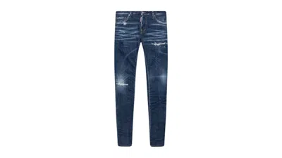 Pre-owned Dsquared2 Men's  Slim Jean Distressed Dark Jeans In Blue