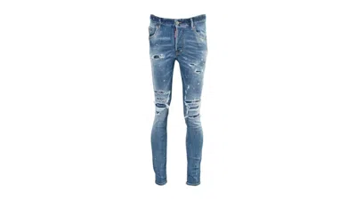 Pre-owned Dsquared2 Men's  Super Twinky Paint Splash Reinforced Ripped Jeans In Blue