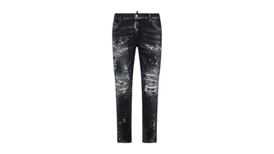 Pre-owned Dsquared2 Men's  Tidy Biker Jean Paint Splash Reinforced Ripped Jeans In Black