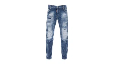 Pre-owned Dsquared2 Men's  Tidy Biker Jean Paint Splash Reinforced Ripped Jeans In Blue