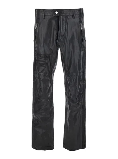 DSQUARED2 DSQUARED2 MEN 'DUCATI X D2' BLACK PANTS WITH TWO FRONT ZIP CLOSURE AND LOGO PATCHES ON THE FRONT IN 