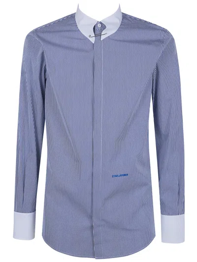 Dsquared2 Slim Striped Shirt Button Down Pin Collar In Blue