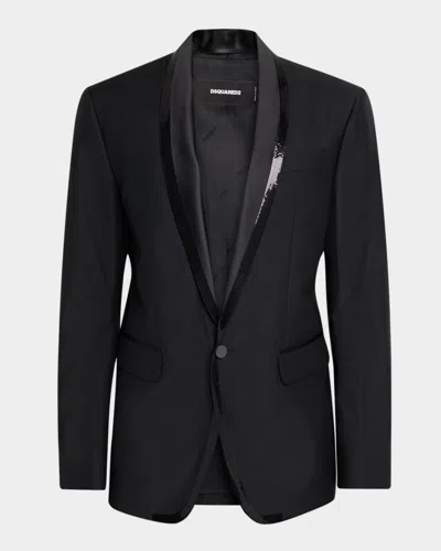 Dsquared2 Men's Embroidered Shawl Collar London Blazer In Black