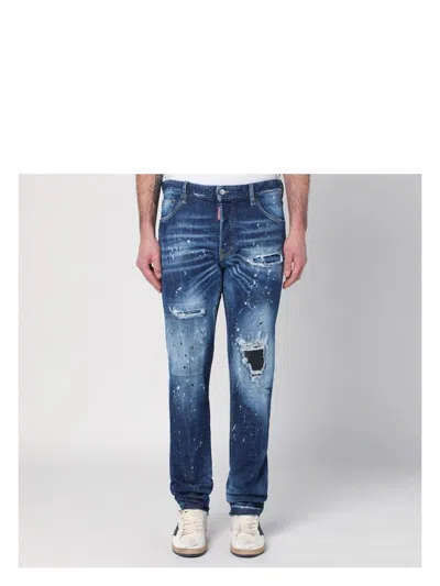 DSQUARED2 MEN'S FADED JEANS WITH RIPS AND SPLASHES