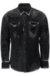 DSQUARED2 MEN'S FLOCKED DENIM WESTERN SHIRT IN BLACK FOR FW23