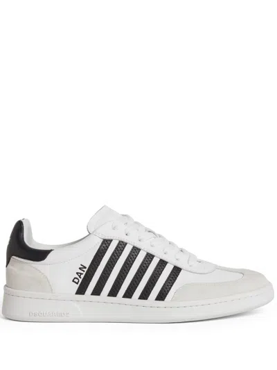 Dsquared2 Men Free Leather Sneakers In White+black