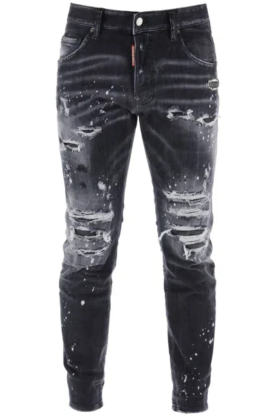 Dsquared2 Men's Grey Distressed Skater Jeans For Ss24 In Black