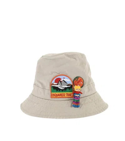 Dsquared2 Men Grey Embroidered Logo Bucket Hat In Gray