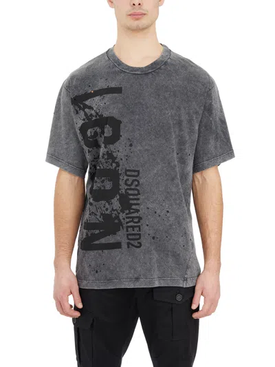 Dsquared2 Men's Grey Rock Wash Cotton T-shirt For Ss24 In Gray
