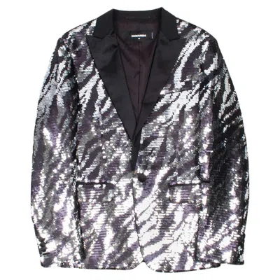Pre-owned Dsquared2 Men Jacket Sequin Blazer Size Ita48/medium In Black
