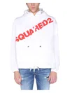 Dsquared2 Hooded High Neck Logo Print Jacket For Men In White