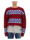 Dsquared2 Jacquard Hybrid Canadian Sweater With Distressed Detail In Multicolour