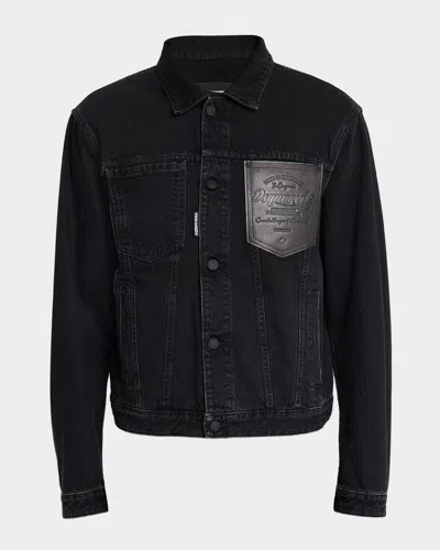 DSQUARED2 MEN'S JEAN JACKET WITH LEATHER POCKET