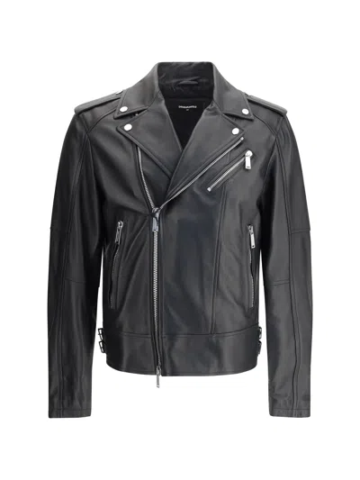 Dsquared2 Men Kiodo Leather Jacket In Black