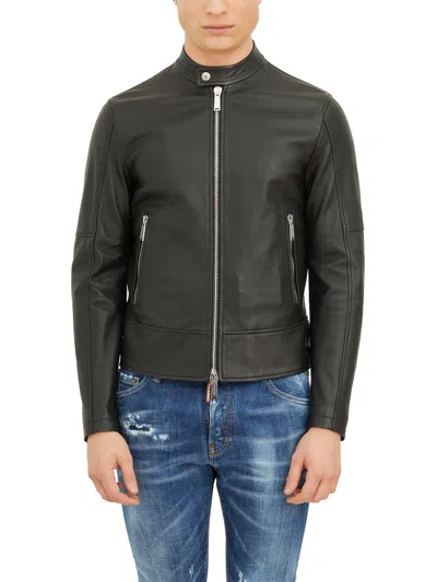 Dsquared2 Men's Leather Biker Jacket In Black