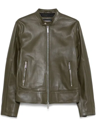 Dsquared2 Men Leather Biker Jacket In Multicolor