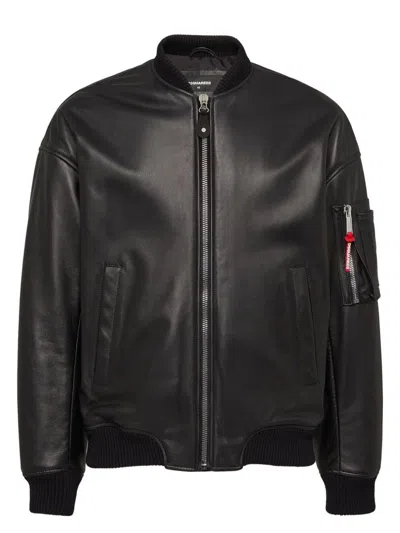 Dsquared2 Men's Leather Bomber In Black