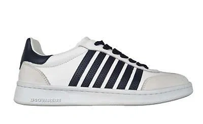 Pre-owned Dsquared2 Men's Leather Sneakers Shoes Boxer M1365 Black And White 43 In White + Black