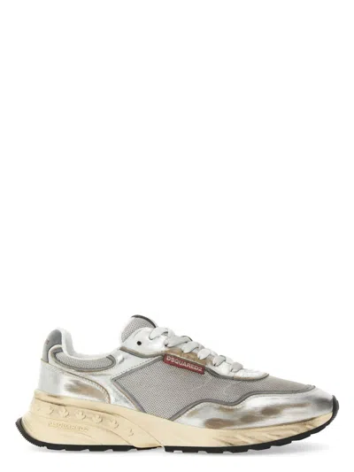 Dsquared2 Men's Leather Sneakers With Rubber In Silver