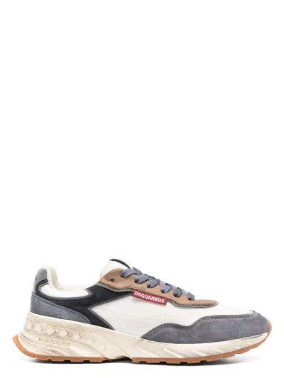 Dsquared2 Men's Leather Sneakers With Rubber Sole In Blue