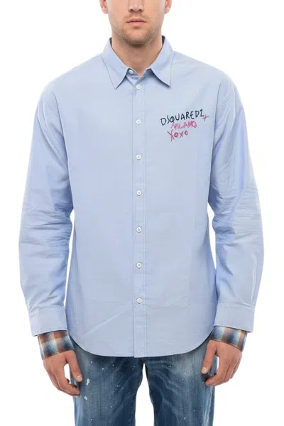 Dsquared2 Logo-embroidered Shirt In Blue