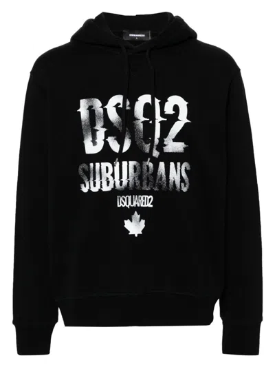 Dsquared2 Cotton Jersey Hoodie Faded Effect In Black