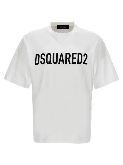 Dsquared2 Mens White Brand-print Ribbed-trim Cotton-jersey T-shirt