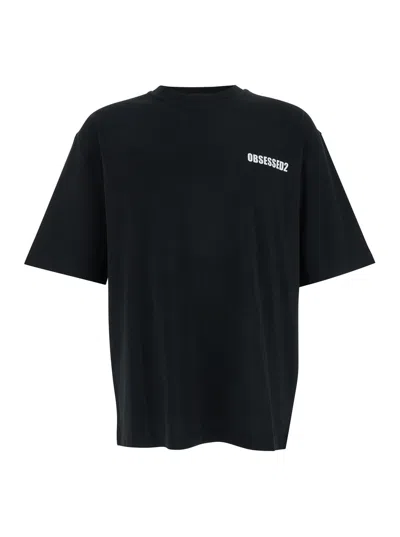 DSQUARED2 DSQUARED2 MEN BLACK T-SHIRT WITH LOGO ON THE FRONT IN COTTON MAN