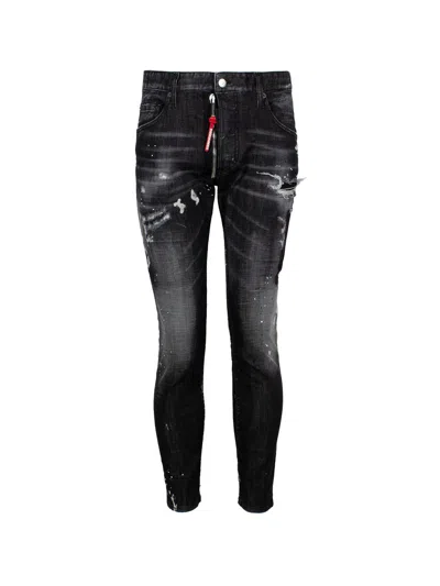 Dsquared2 Men's Low-rise Dark Grey Paint Splatter Washed Denim Jeans In Black