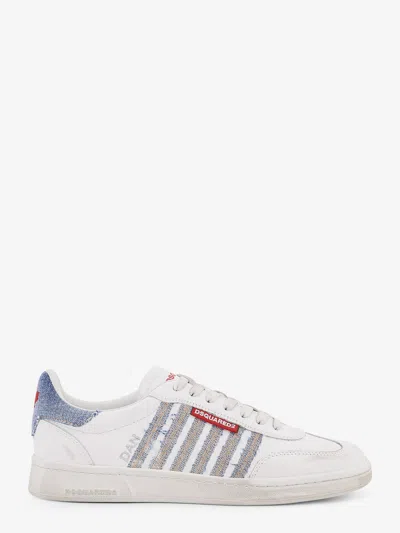 Dsquared2 Men Low-top Leather Sneakers With Denim Profiles In White