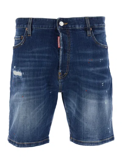 Dsquared2 Blue Marine Shorts With Faded Effect In Denim Man