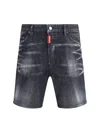 Dsquared2 Distressed Cotton Denim Shorts With Belt Loops In Black