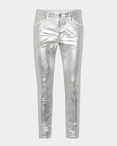 Dsquared2 Men's Metallic Coated Skinny Jeans In Silver