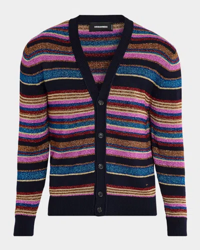 Dsquared2 Men's Metallic Striped V-neck Cardigan In Multi
