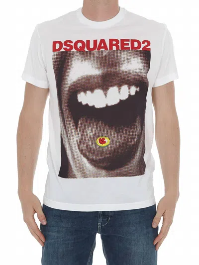DSQUARED2 MEN'S MOUTH PRINT GRAPHIC COTTON T-SHIRT IN WHITE