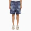 Dsquared2 Washed Navy Blue Bermuda Shorts With Denim Wears In Blue