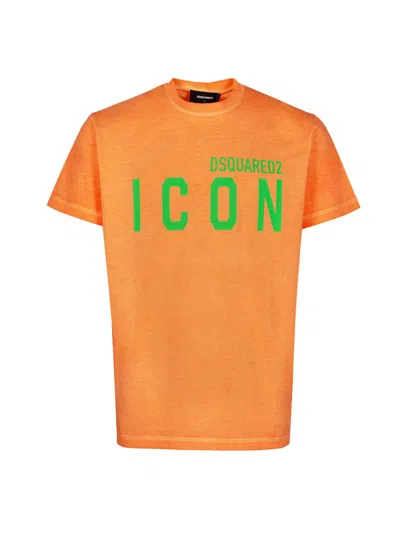 Dsquared2 Men's Orange Mélange T-shirt With Logo And Slogan Print