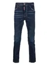 Dsquared2 Blue Jeans With Belt Loops And Logo Patch On The Rear In Blue Navy