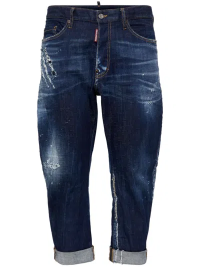 Dsquared2 Distressed Tapered Jeans In Navy