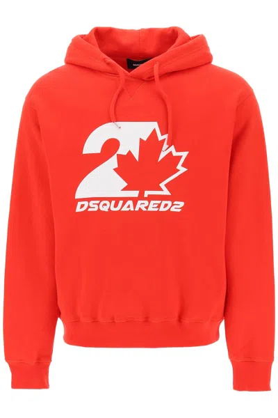 Dsquared2 Stylish And Comfortable Black Drawstring Cotton Hoodie For Men In Red