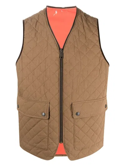 Dsquared2 Brown And Orange Reversible Quilted Vest Jacket