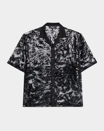 Dsquared2 Men's Sequin-embroidered Camp Shirt In Black