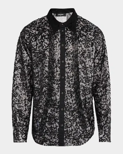 Dsquared2 Men's Sexy Tie Blossoms Button-down Shirt In Black