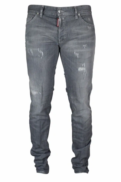 Dsquared2 Light Gray Slim-fit Jeans With Distressed Details