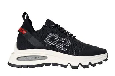 Pre-owned Dsquared2 Men's Sneakers Shoes Runds2 2124 Black-red In Black-white