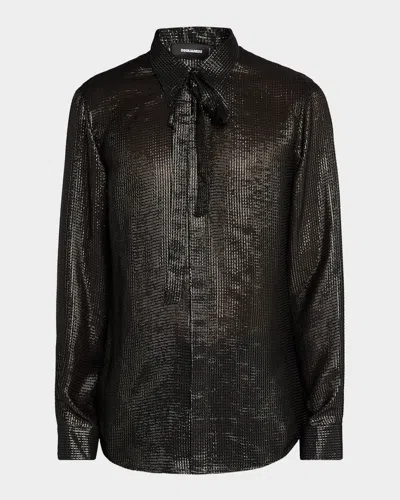 Dsquared2 Men's Sparkling Tie-neck Shirt In Black