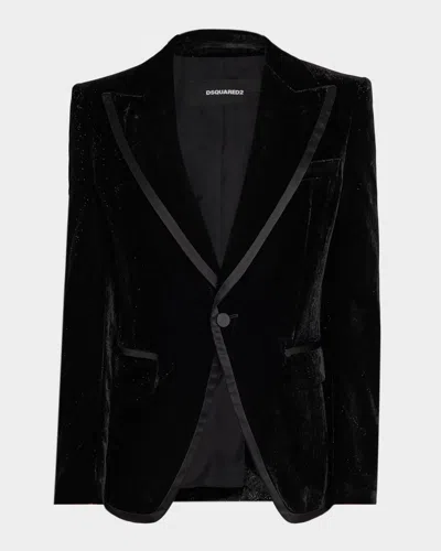 DSQUARED2 MEN'S SPARKLING VELVET '70S SILK-TRIM BLAZER